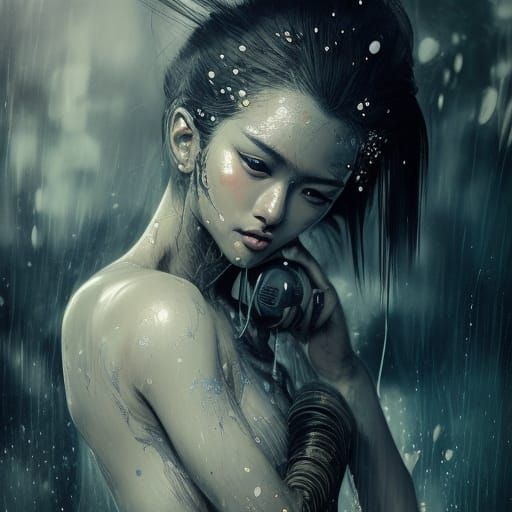 Beautiful Japanese Woman Portrait in Splash Art Style