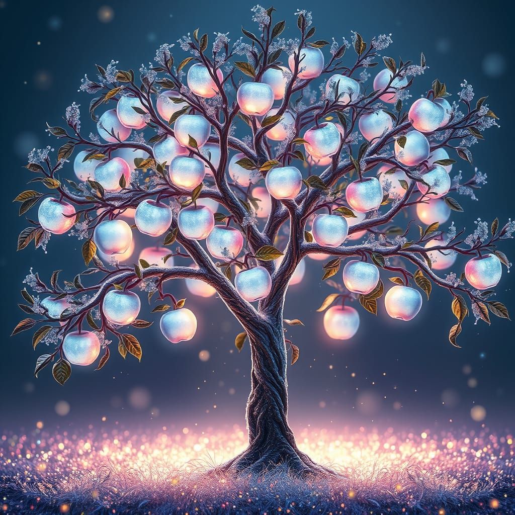 Enchanted Apple Tree in Ethereal Whimsy