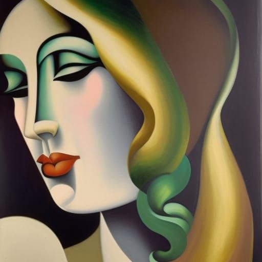 Woman in Green, Tamara Lempicka Style Portrait