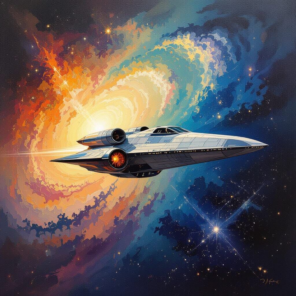 J.W. Waterhouse Style Starship at Galaxy's Edge
