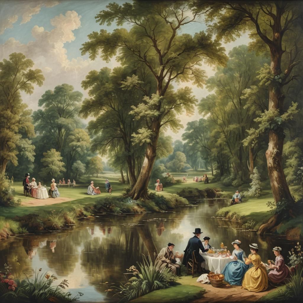 Victorian Picnic Landscape in Gainsborough Style