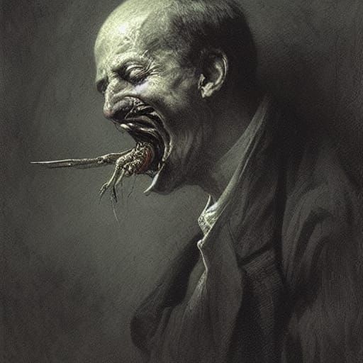 Horror Portrait: Man with Larvae Tongue