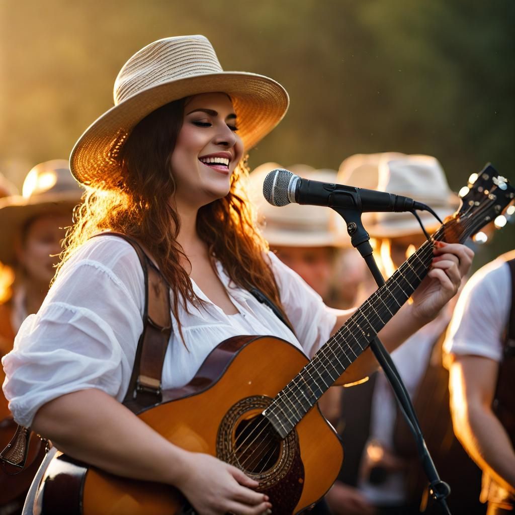 Italian Singer Performing on Stage in Amber Light