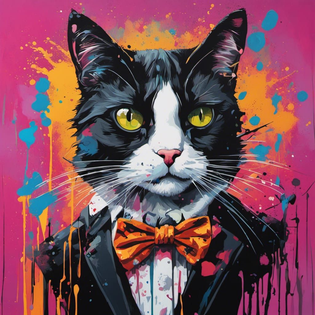 Handsome Tuxedo Cat in Graffiti Art Style