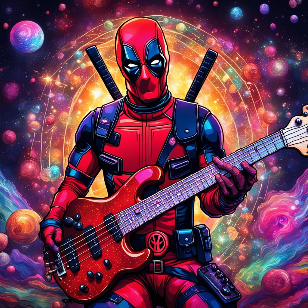 Deadpool Plays Bass Guitar: Holographic Cosmic Art