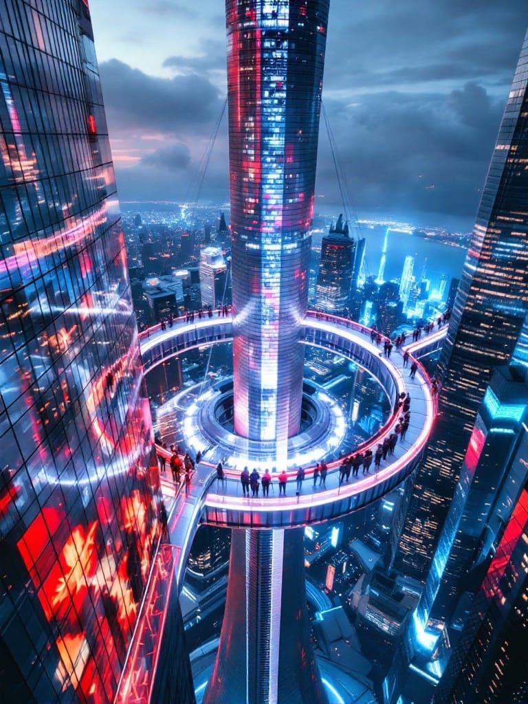 Toronto's CN Tower as a Futuristic Nexus of Light and Energy