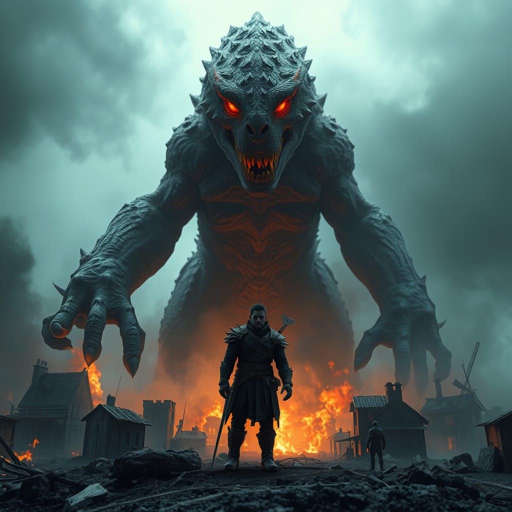 Gargantuan Monster Overwhelms Ruined Town in Hyper-Realistic...