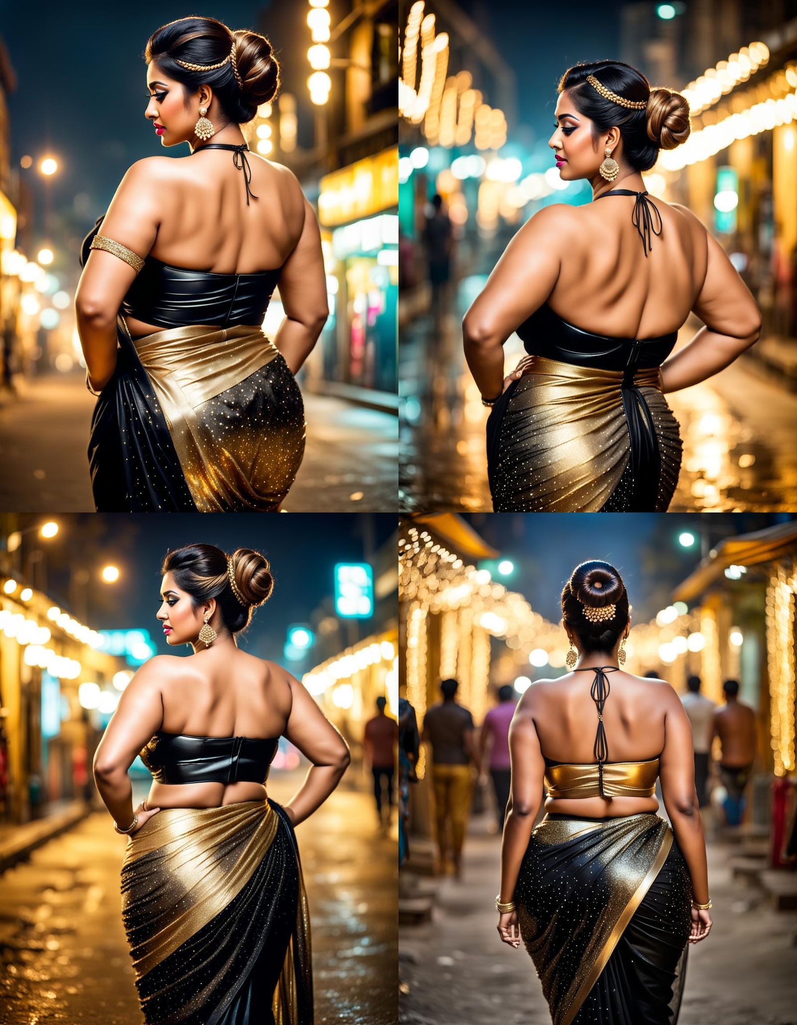 Curvy Woman in Saree, Night Street Portrait