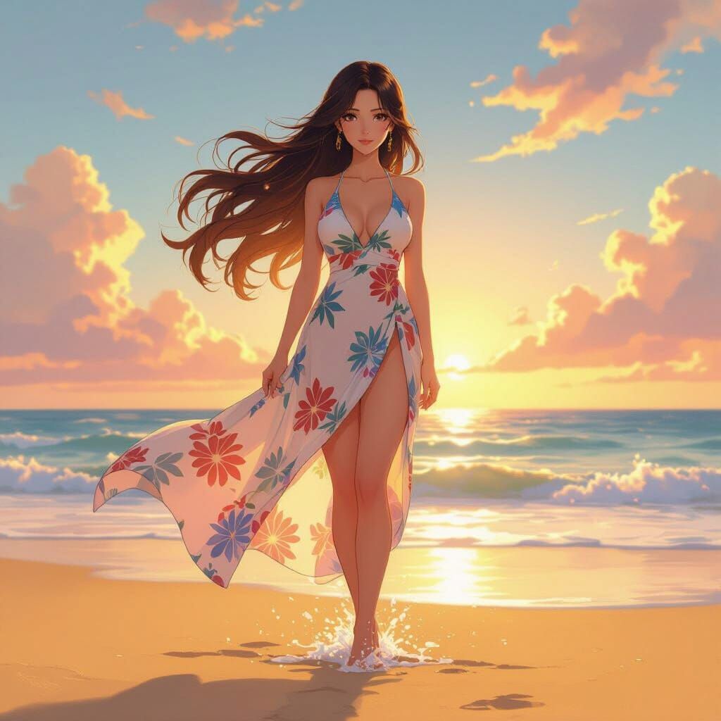 Giant Beautiful Nami in Beachwear on the Beach