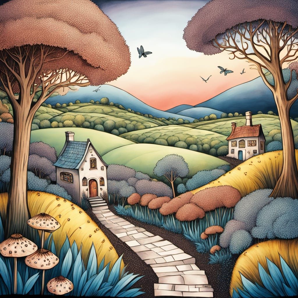 Elegant Eau Forte Metal Art with Sunlit Cornflower Fields an...