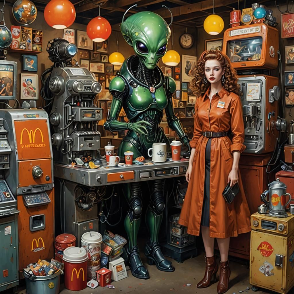 Glamour Woman in Alien McDonald's Play Land