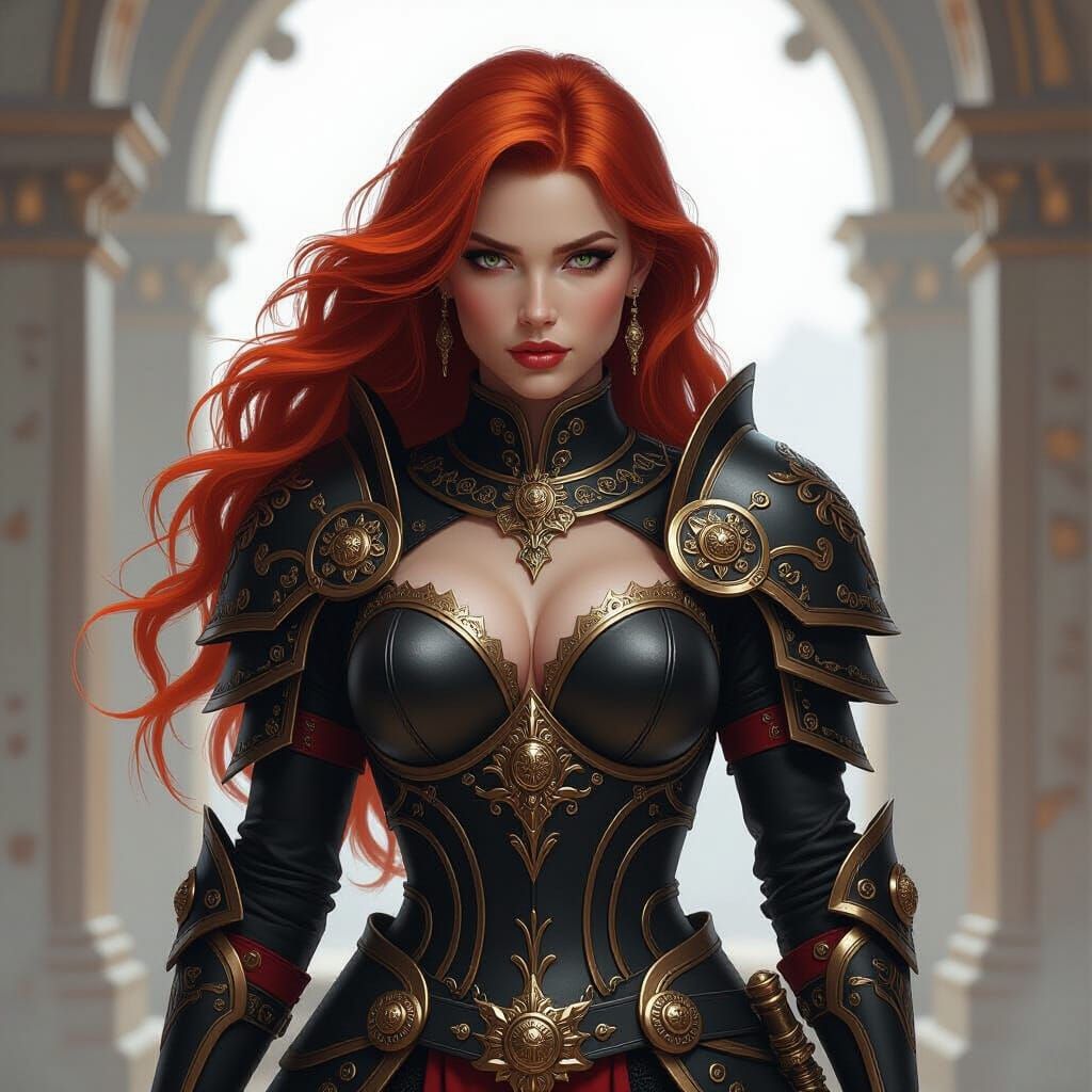 Warrior Queen in Black and Gold Armor