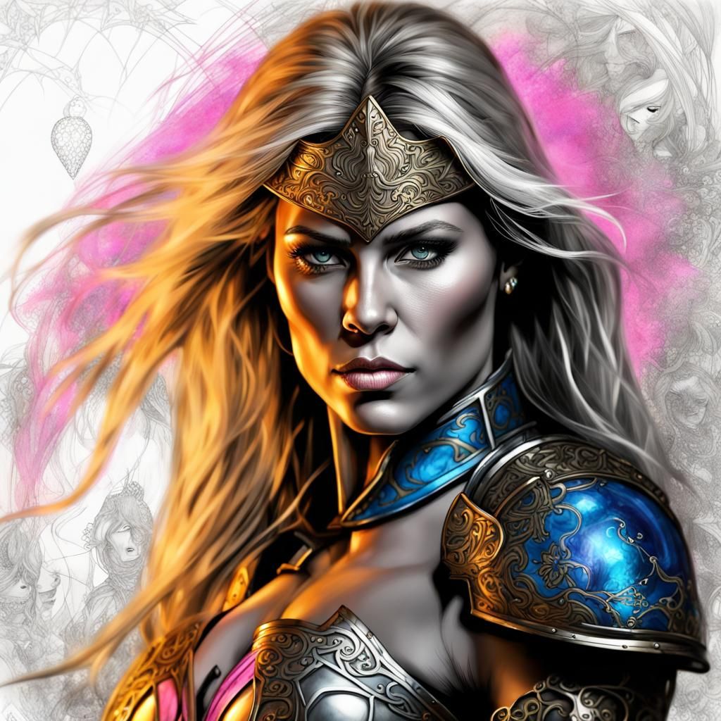 Dark Warrior Princess in Charcoal Sketch Style