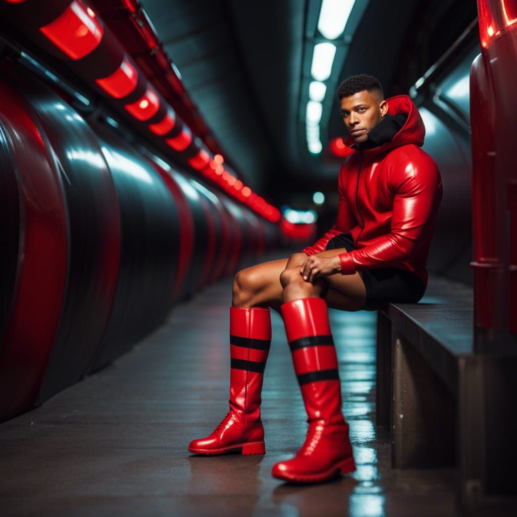 Guy wearing shiny red latex