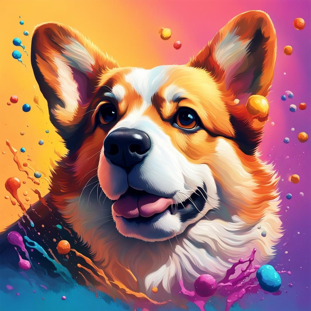 Hyperrealistic Fat Corgi Dog with Colorful Background