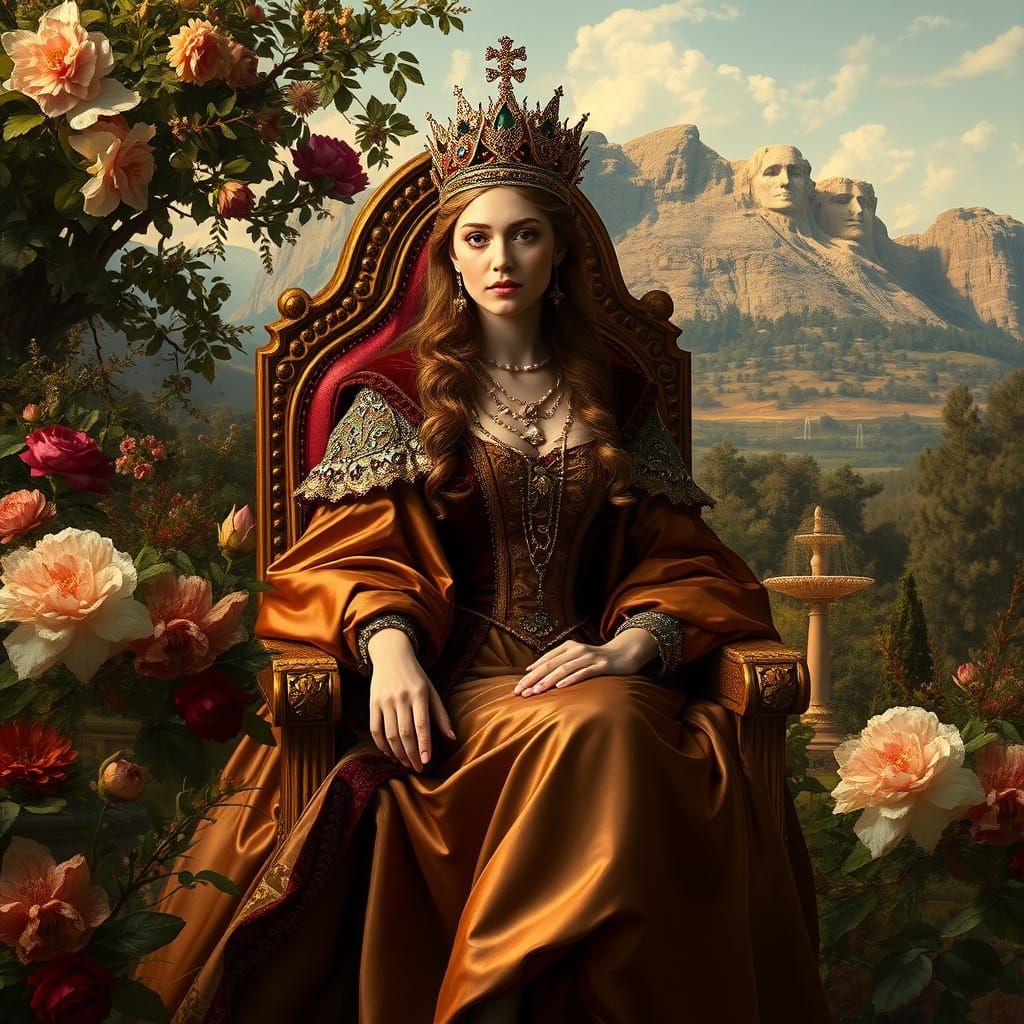 Renaissance Queen in a Lush Garden, Botticelli Style