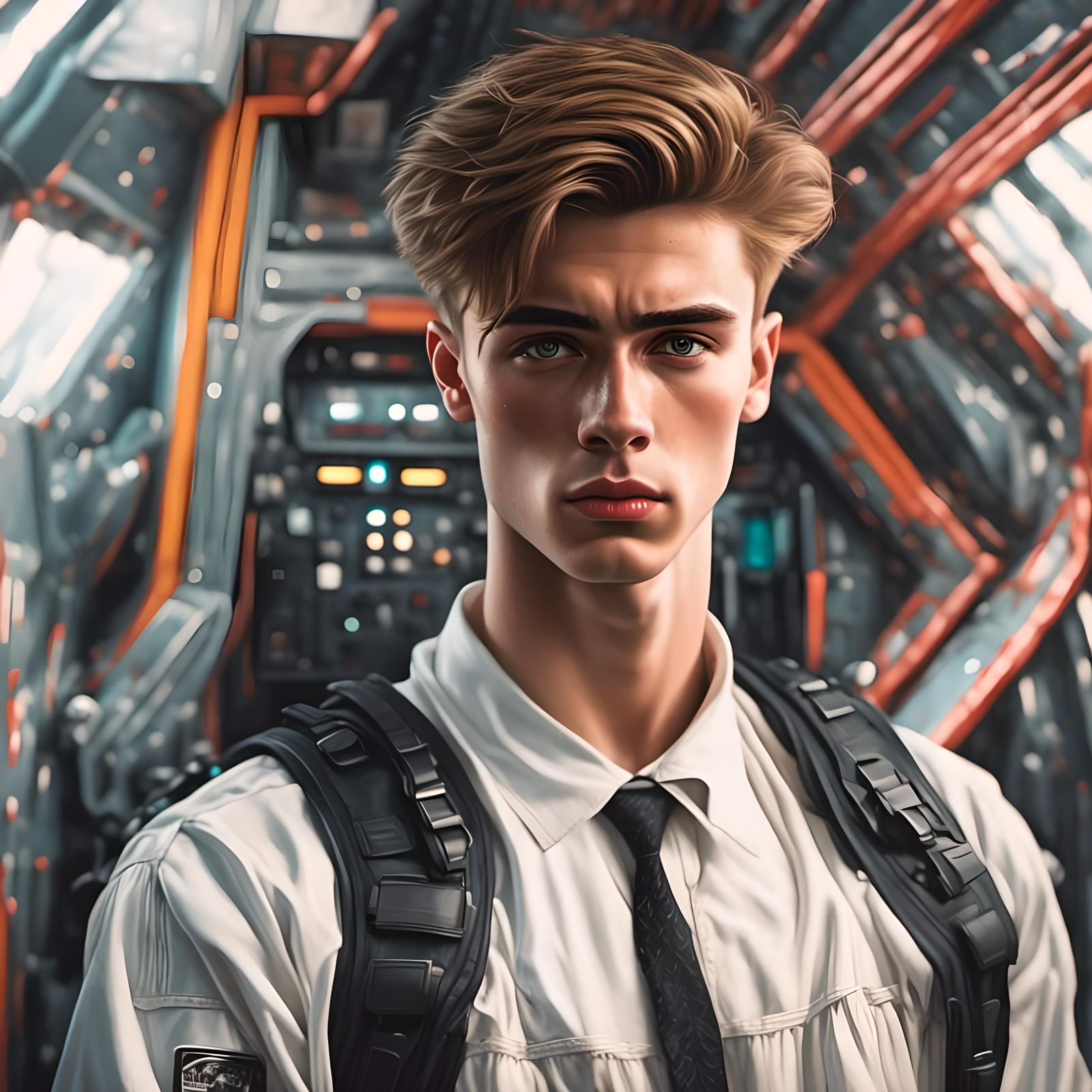 Handsome British Lad Portrait in 80s Sci-Fi Style
