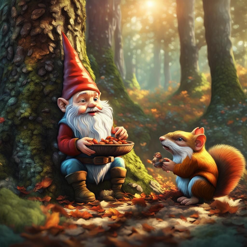 Gnome feeding the squirrels