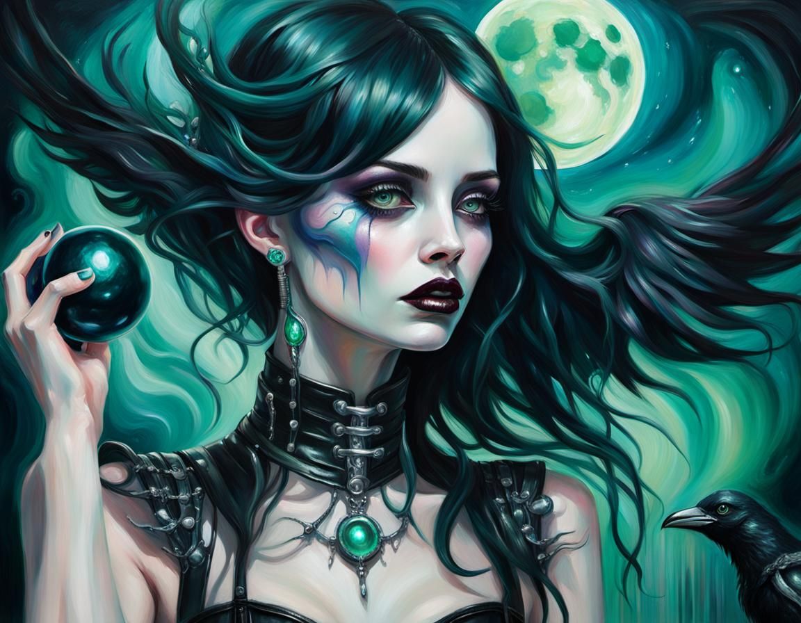 Gothic Singer with Exoskeleton Limbs, Art Nouveau Style