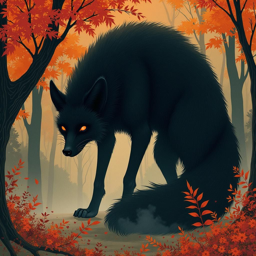 Mystical Fox Spirit in Ukiyo-e Style