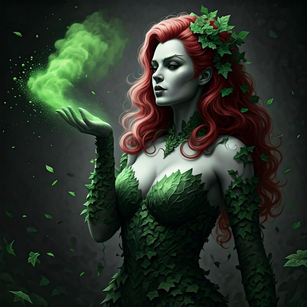 Graphite Pencil Sketch of Poison Ivy in Ivy Gown