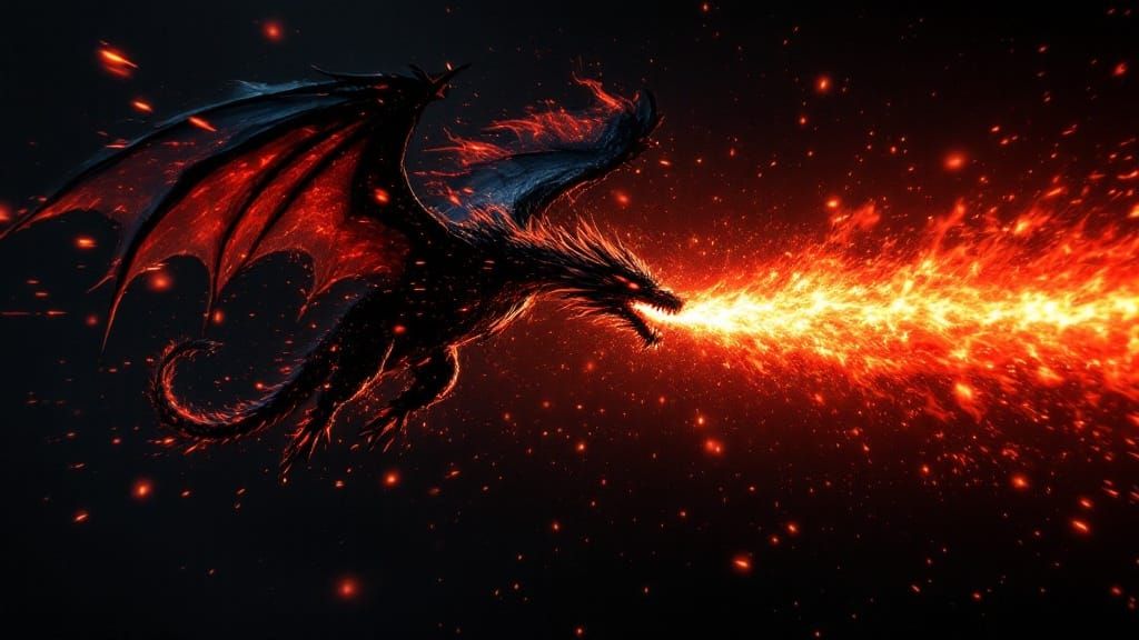 Cyberpunk Black Dragon Soars Through Dark Skies