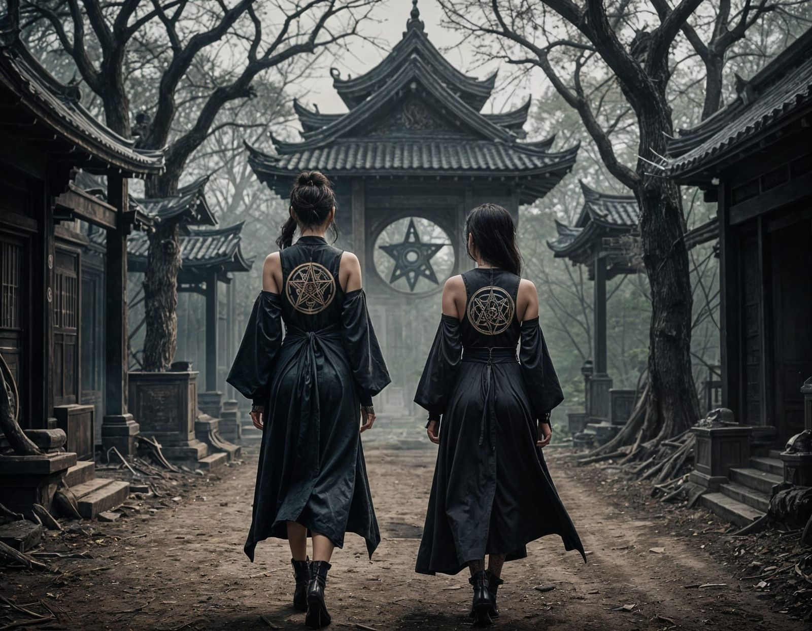 Woman with Pentacle Tattoo on Her Back