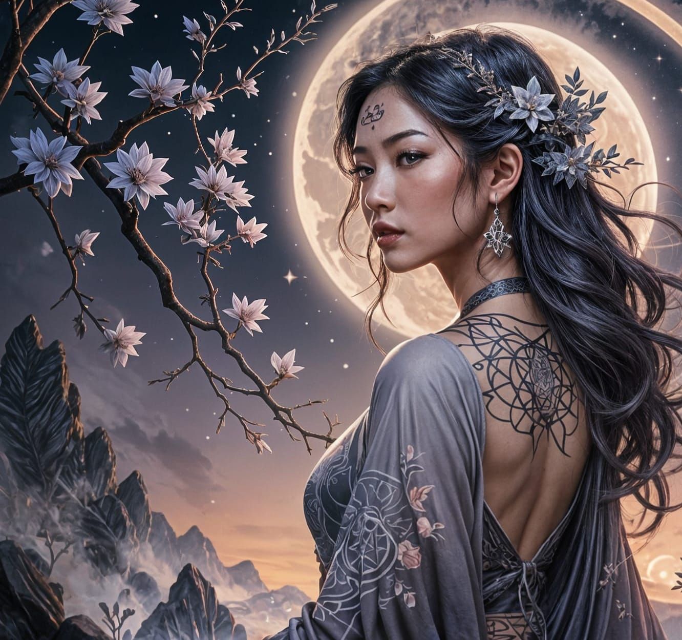 Back View of Woman with Pentacle Tattoo