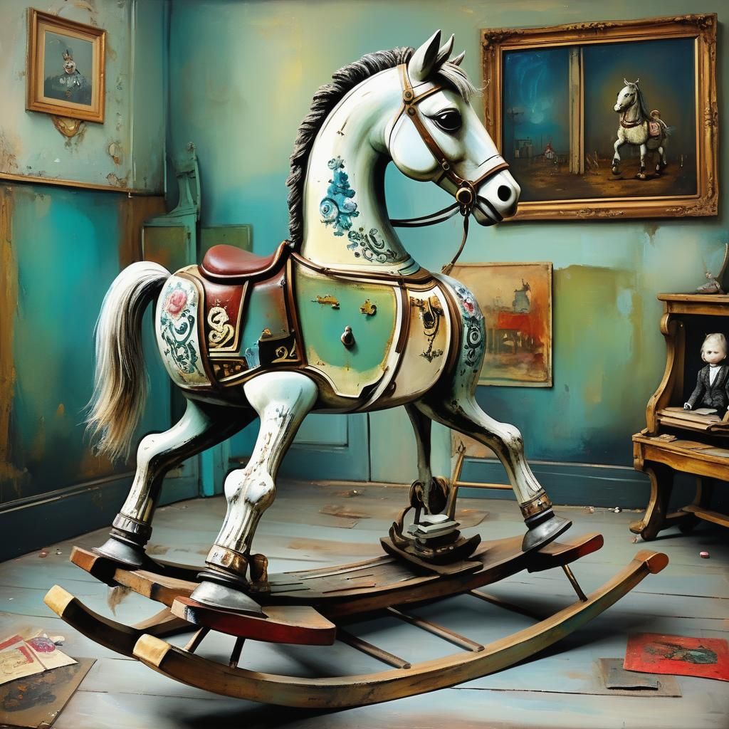 Atompunk Rocking Horse in Surreal Nursery Scene
