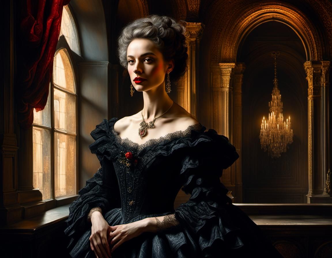 Baroque Portrait of Woman in Black Gown