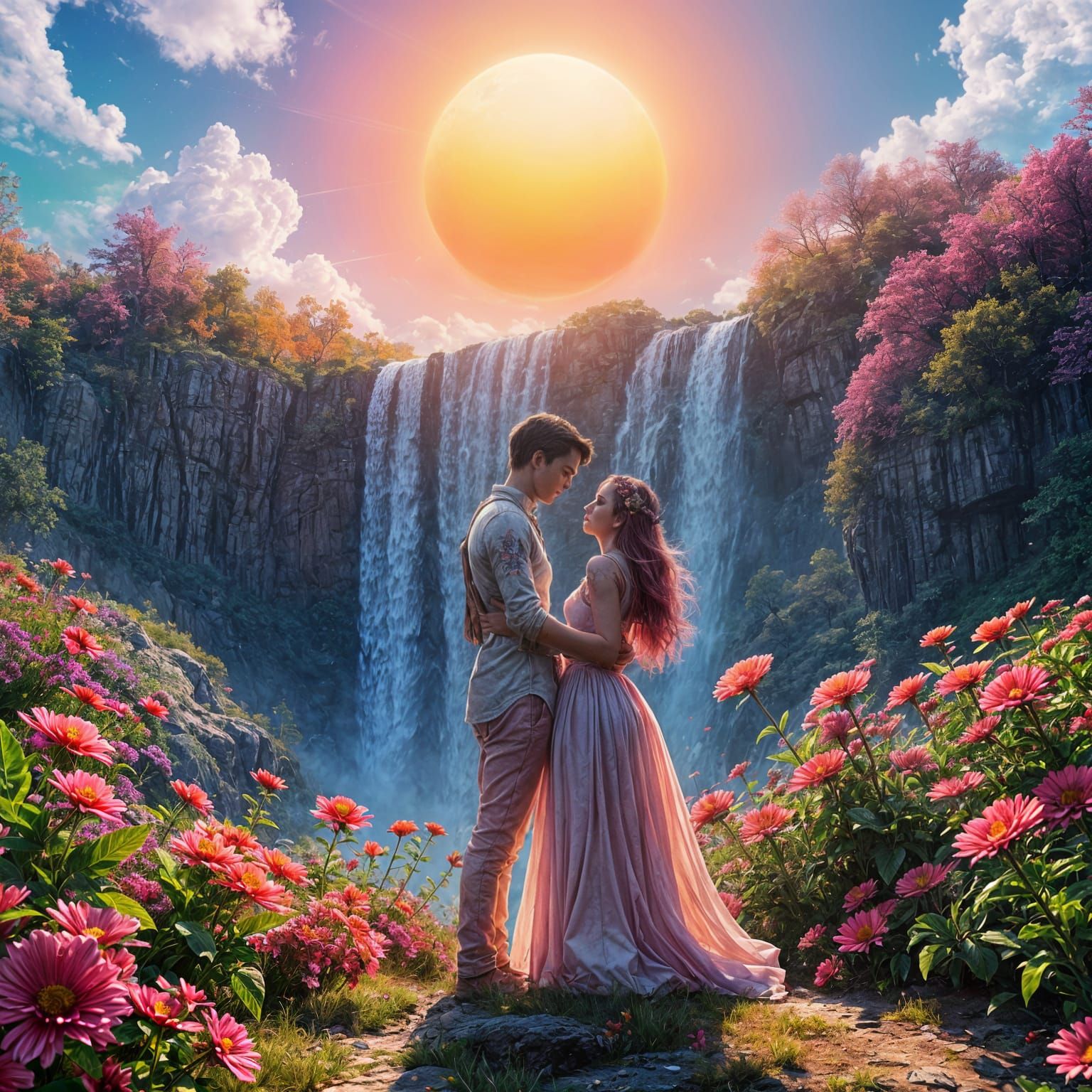 Exotic Honeymoon Scene in Vibrant Colors