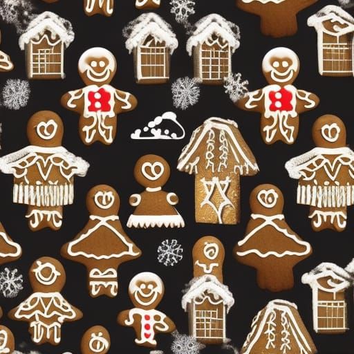 Festive Gingerbread House in Gothic Film Noir Style