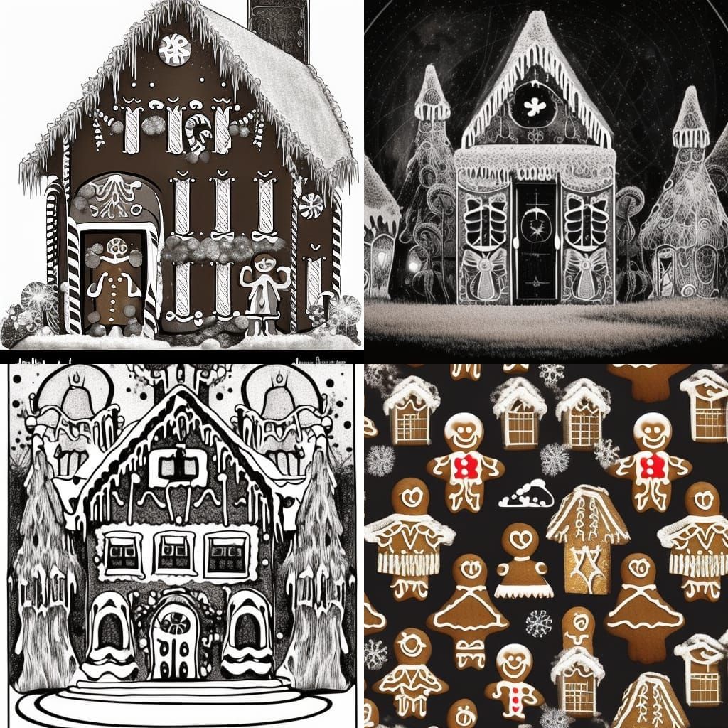Festive Gingerbread House in Film Noir Style