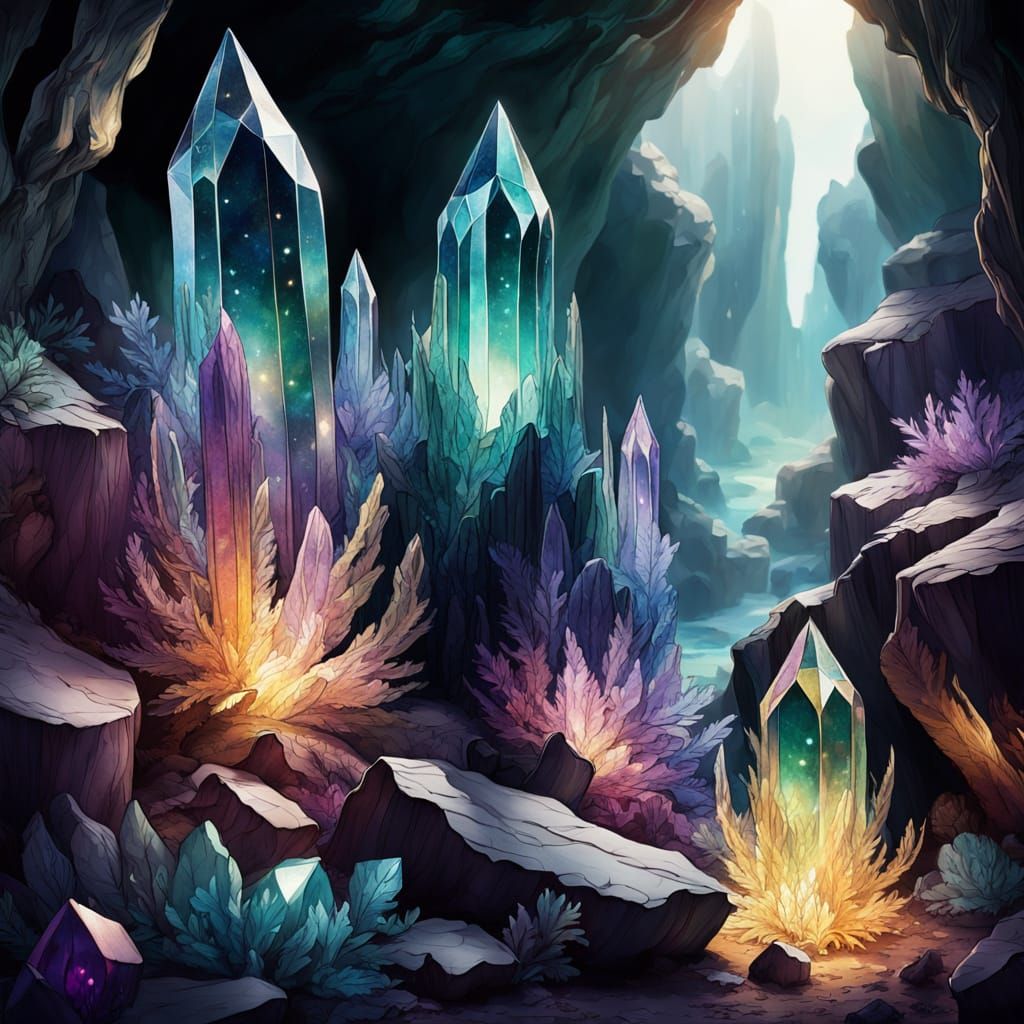 crystal formations in watercolor