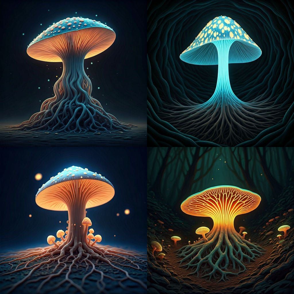 Bioluminescent Myconoid Guide of Underground Paths