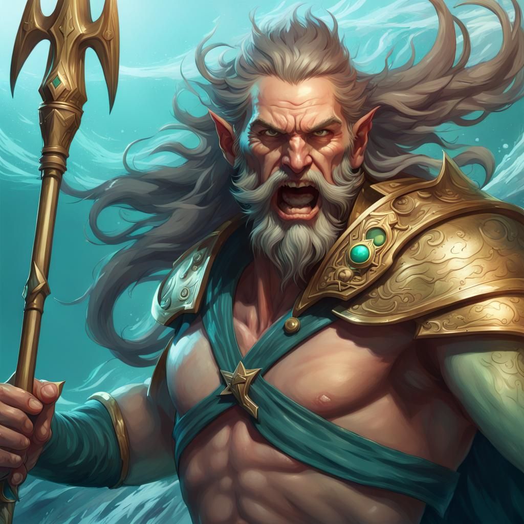 Triton Warrior Raging, Hyperdetailed Fantasy Portrait