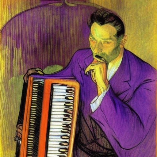 Vampire Accordion Player Inspired by Symbolist Art