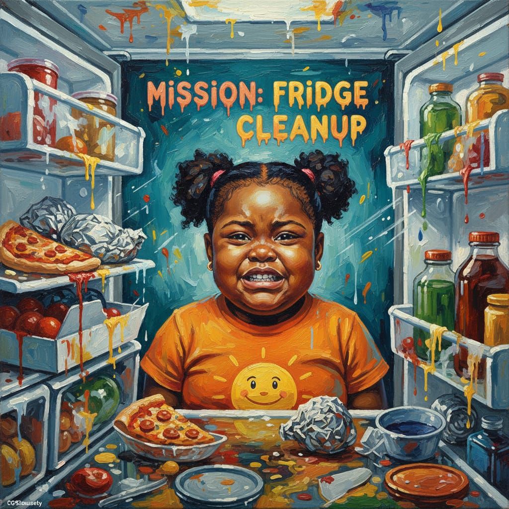 Girl Confronts Chaotic Refrigerator Mess