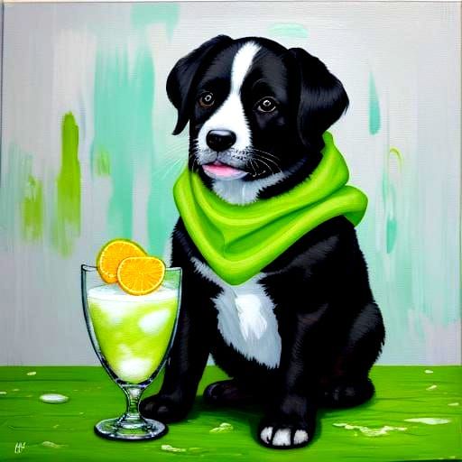 Puppy with Milk and Cookie in Expressionist Style