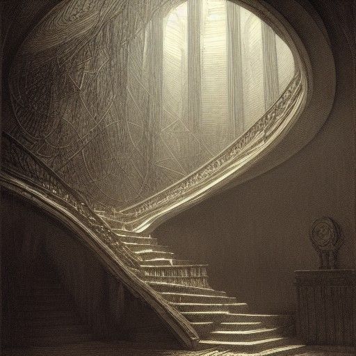 Horror Penrose Staircase in Engraving Style