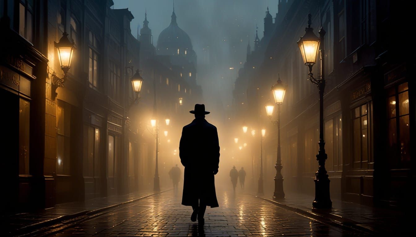 Nocturne Cityscape in Art Nouveau Style