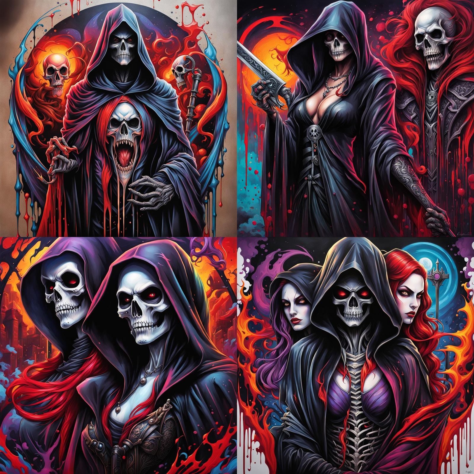 Grim Reaper and Vampires Tattoo Sleeve in Graffiti Style