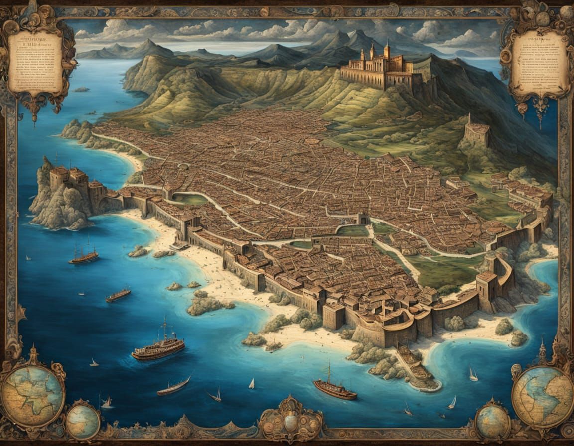 Dark Fantasy Map of Tropea, Italy in Oil Painting Style