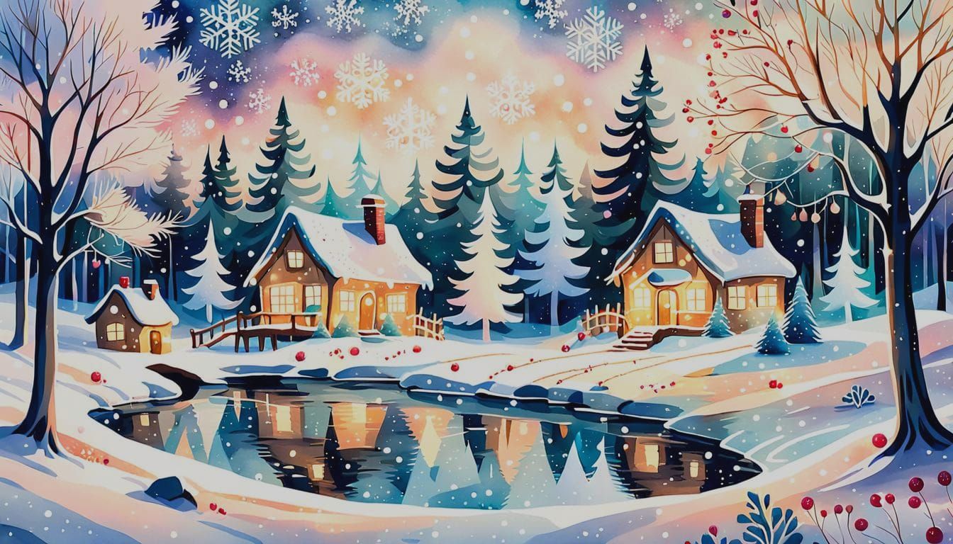 Magical Christmas Storybook Winter Forest Landscape