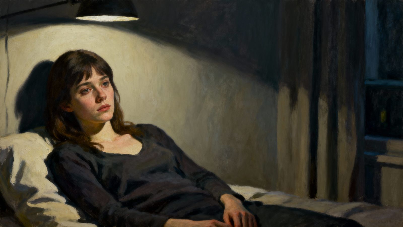 Woman in Quiet Isolation, Hopper & Bacon Style