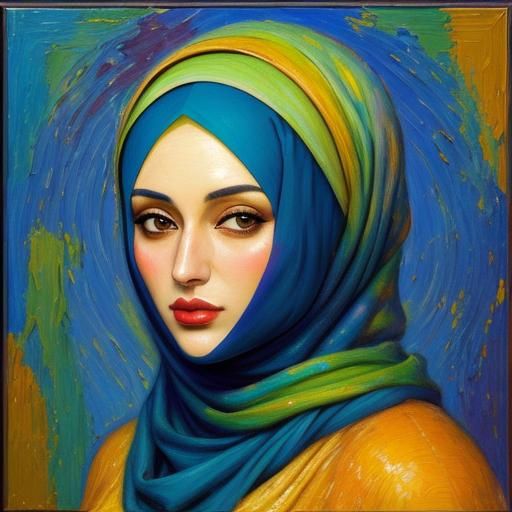 Hijabi Mask in Expressionist Neo-Impressionism Style
