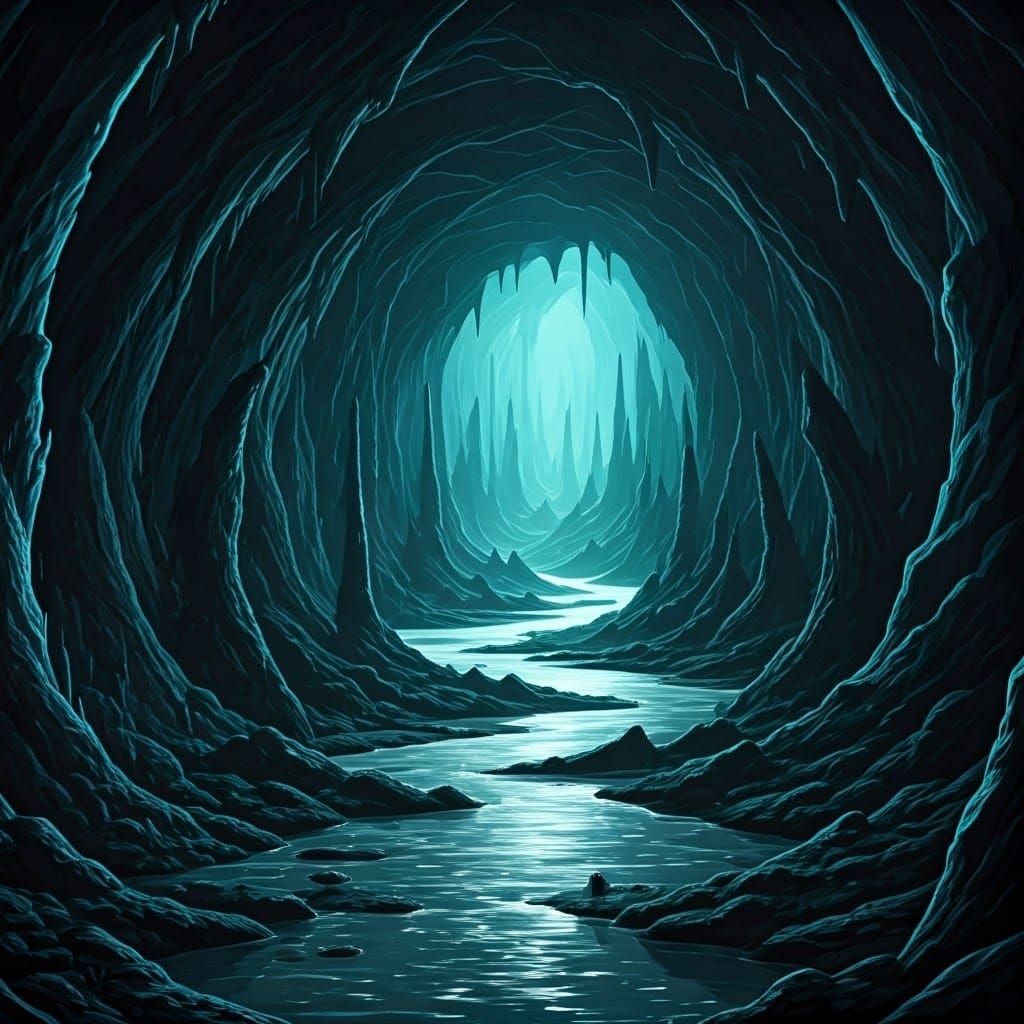 Ethereal Abyssal Caverns Illuminated by Hypnotic Bioluminesc...