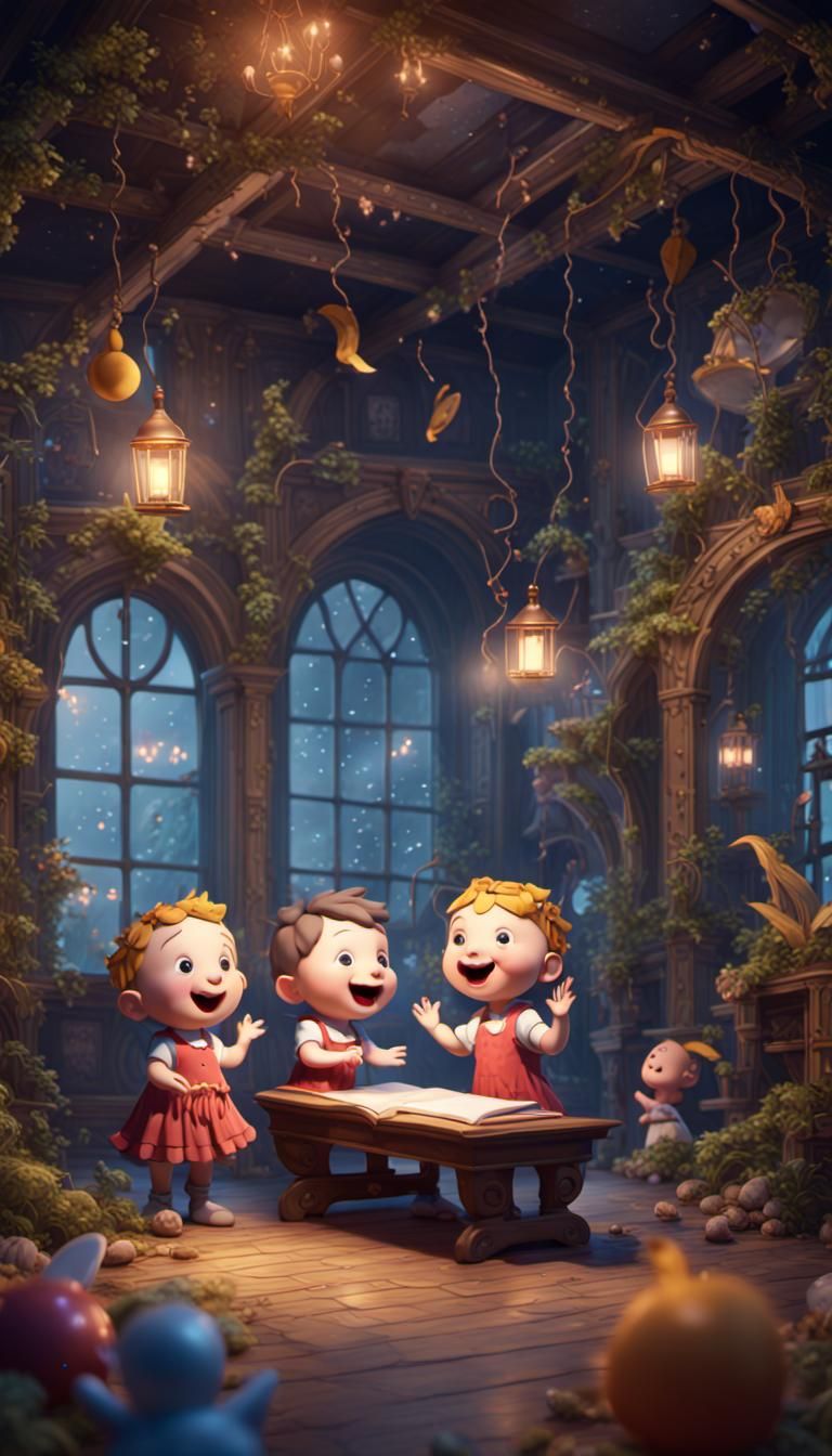 Happy Children Singing Nursery Rhymes: Fantasy Concept Art
