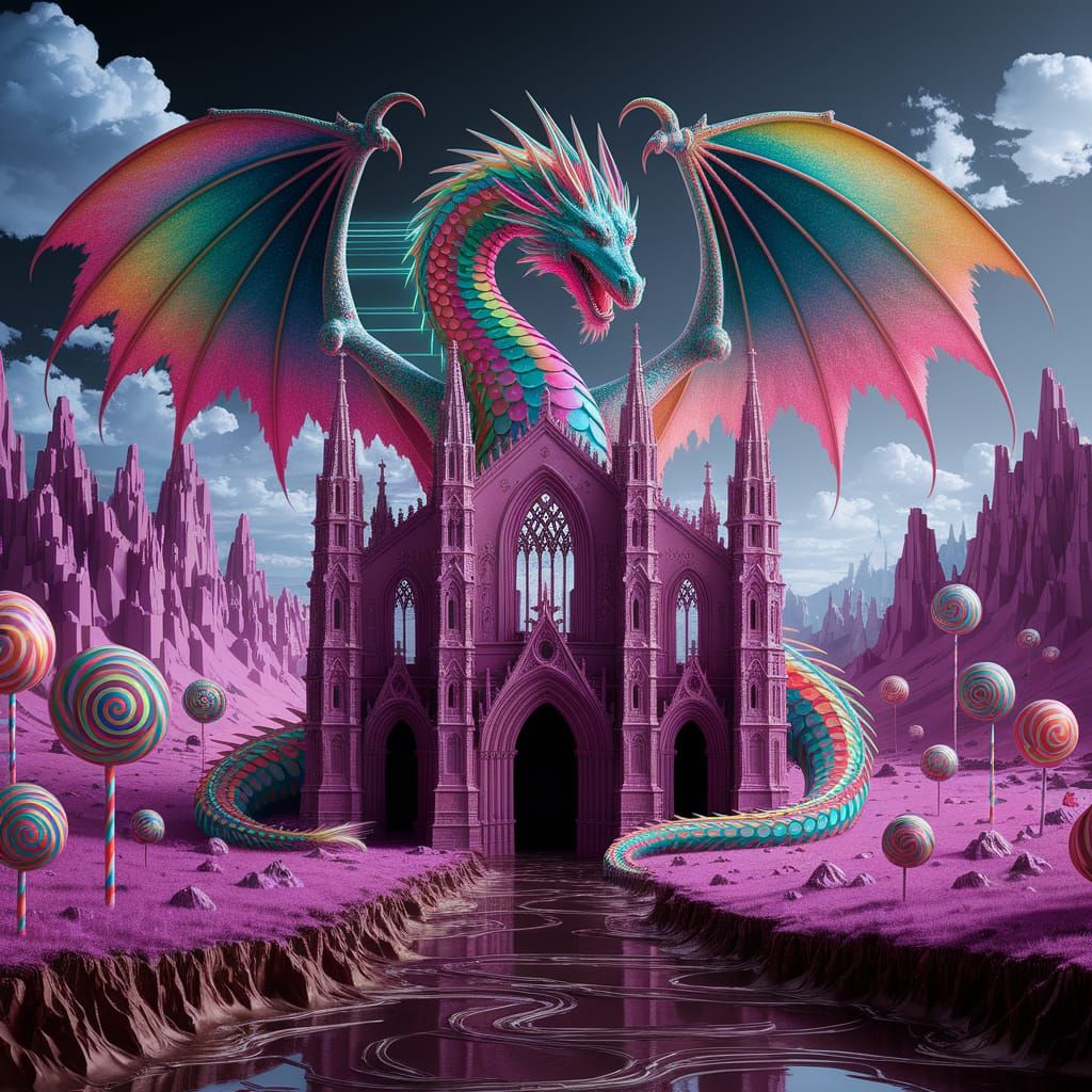Candy Cathedral Dragon in Digital Gothic Style