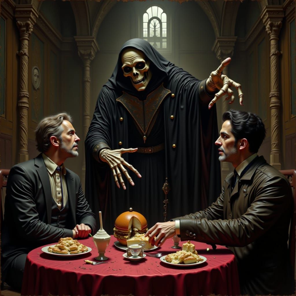 Grim Reaper Offers Cake or Death in Dramatic Scene
